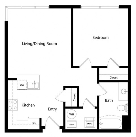the one-bedroom Chicago floor plan at Midtown Crossing Apartments in Omaha, NE